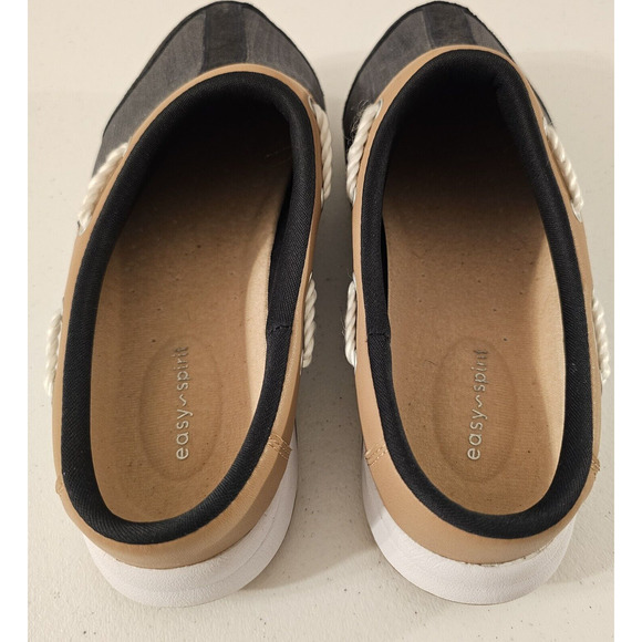 Easy Spirit Saddle Leather and Navy Travelport Denim Clogs Slip‎ On 11 M NWOT - Picture 2 of 9